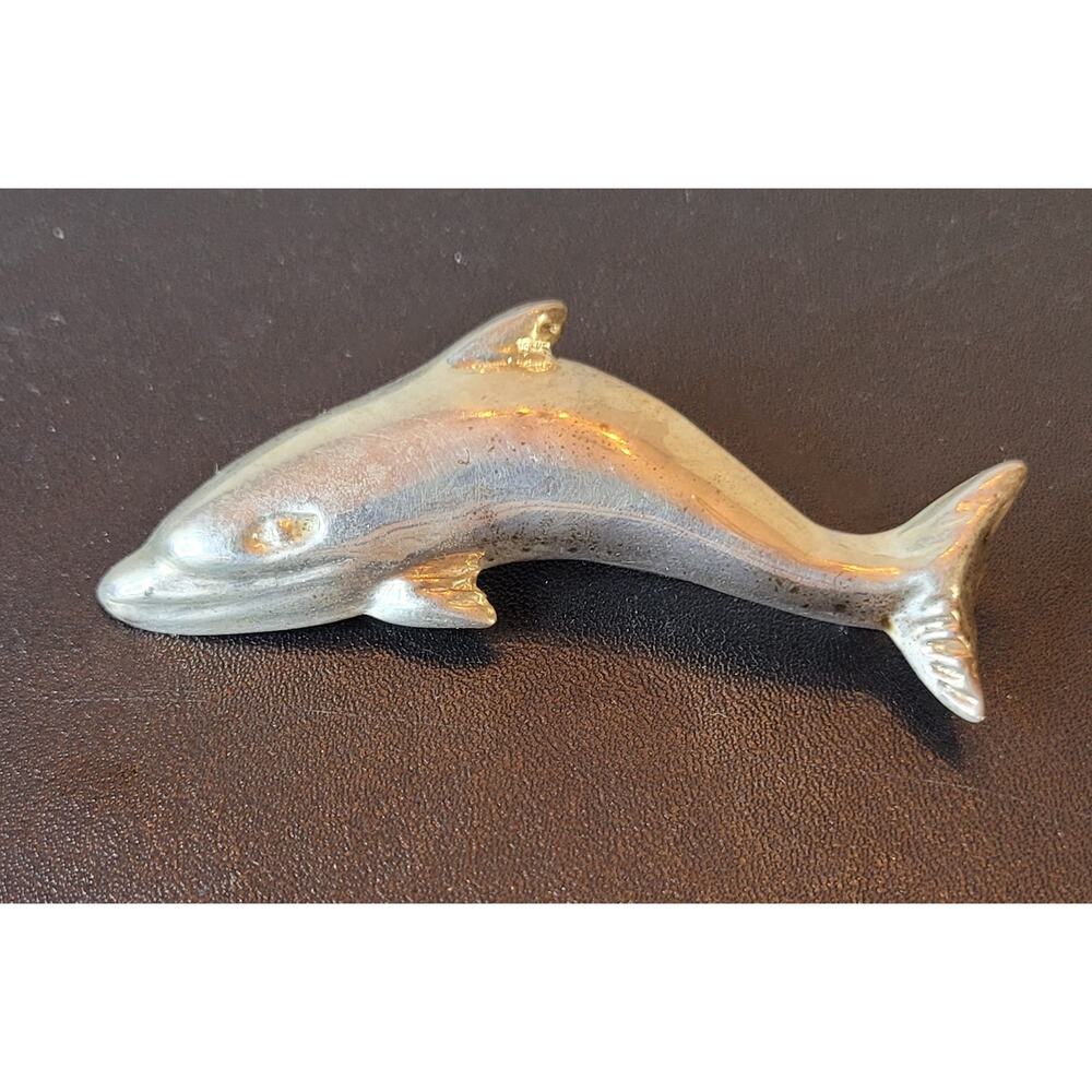 Sterling Silver Dolphin Pin, Marked Orabase, 1960s-70s,  10g, 2.5"